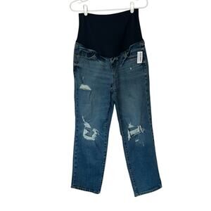 Old Navy Maternity Full-Panel OG Straight Jeans Size 12 Short Distressed NWT